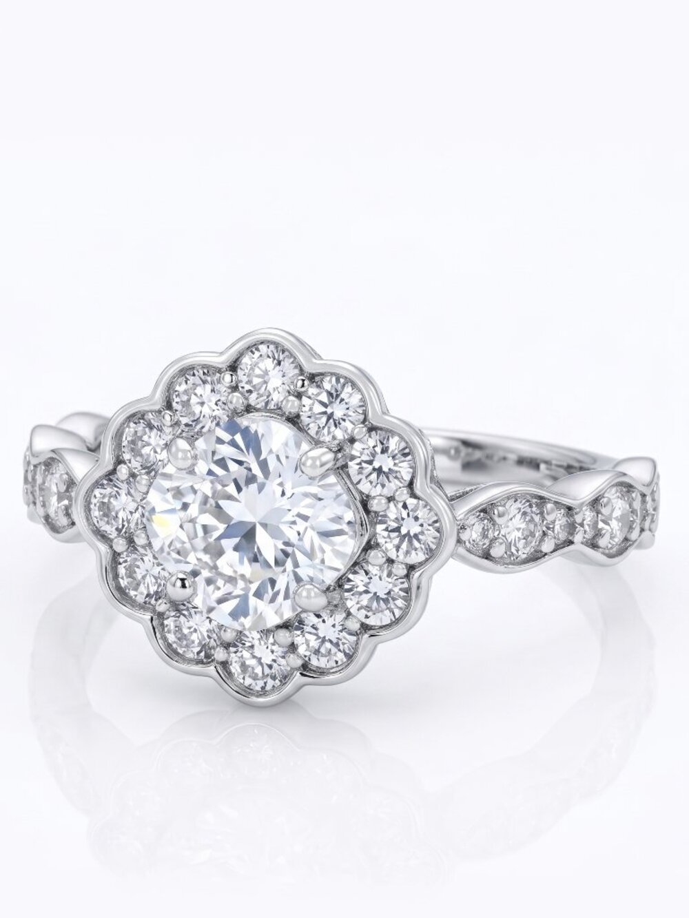 Vintage Style Edwardian Halo Ring - 925 Sterling Silver Charmed Aroma Art Deco